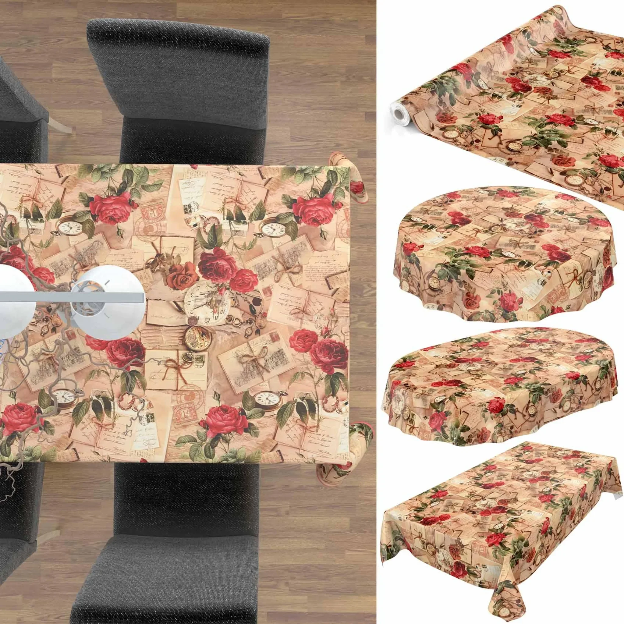 ANRO Tischdecke Wachstuch Blumen Braun – Wasserabweisend, Robust & Abwaschbar, Rund Ø 120 cm